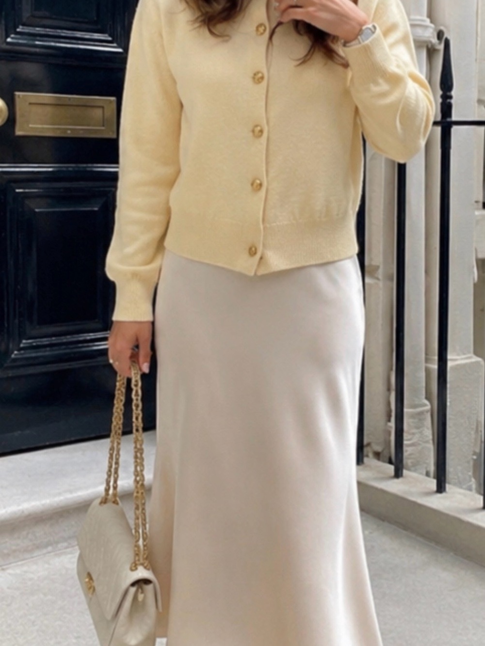 Burberry Vintage Cream Crewneck Cardigan with Gold Buttons